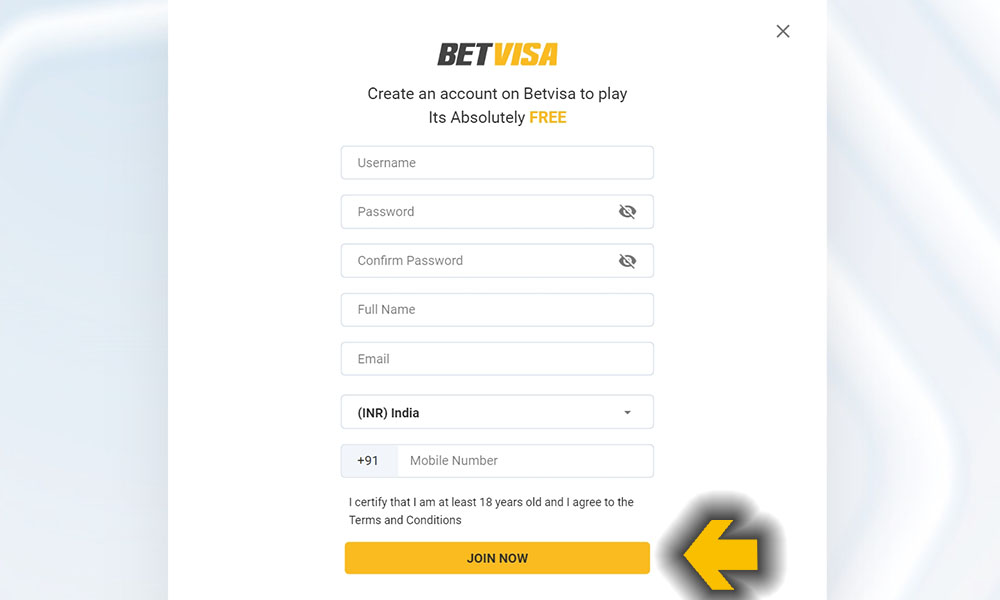 Betvisa registration step 3